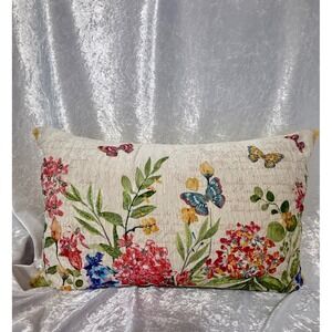 Primrose Vintage Floral Butterfly Beaded‎ Fringed Throw Pillow Yellow Multicolor